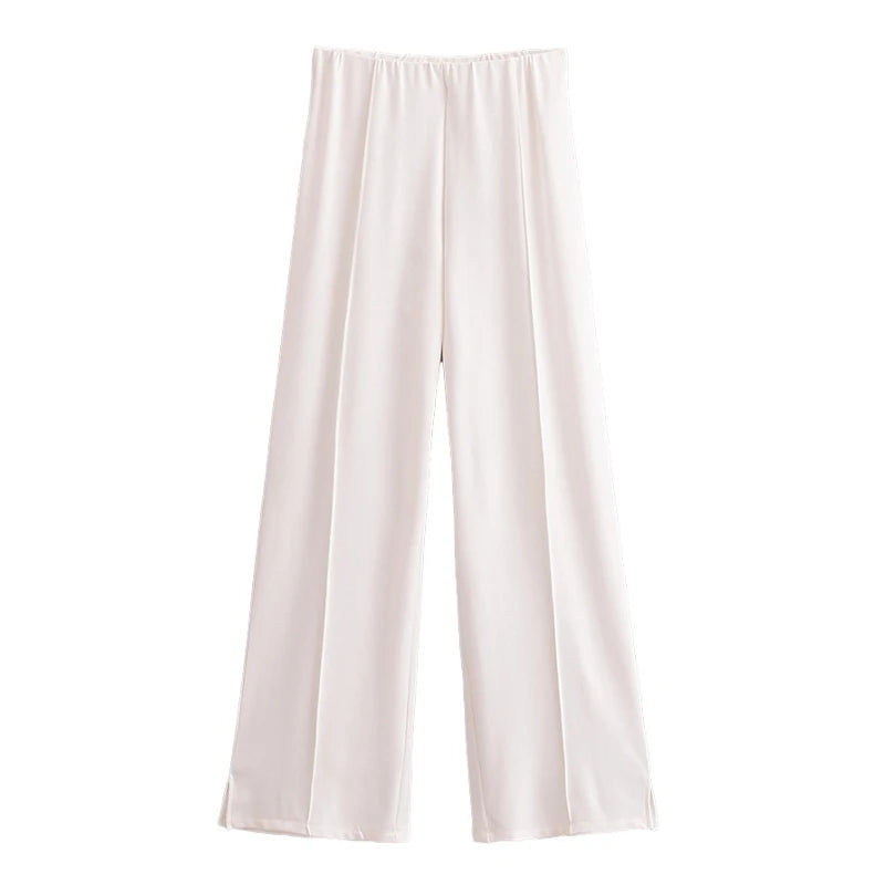 Women's Slimming 2-Piece Set Double-Sided Top Elegant Stretch Long Pants Female Suit