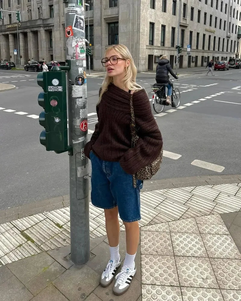 Oversized Off Shoulder Pullover Loose Knit Sweater