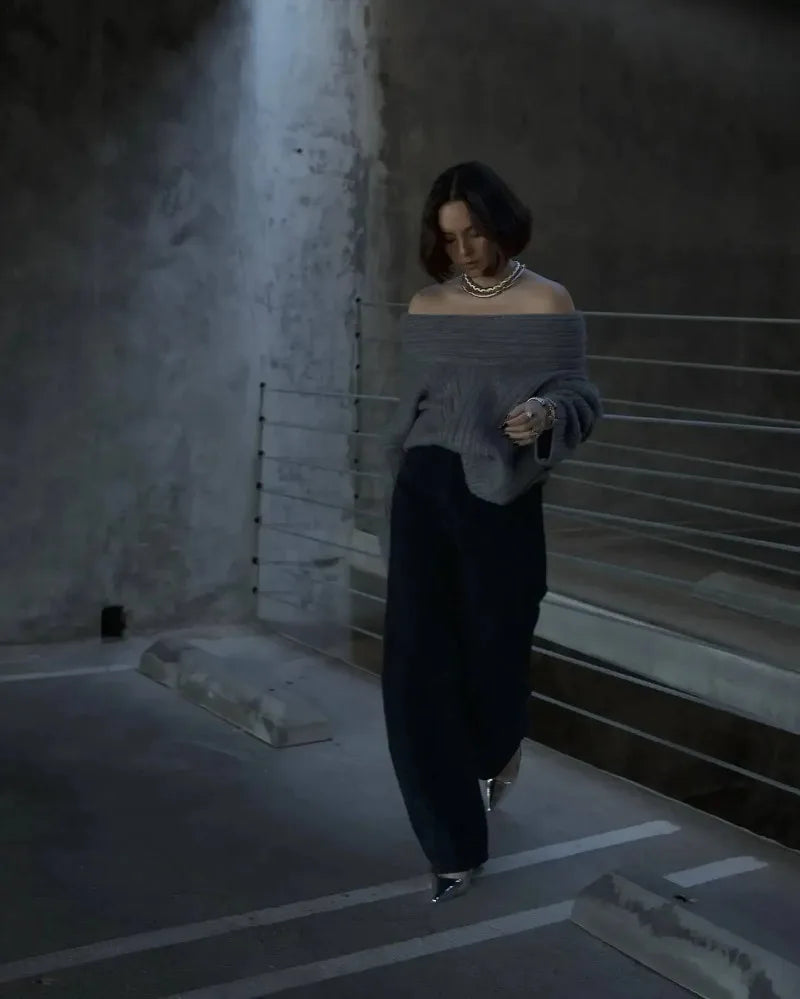 Oversized Off Shoulder Pullover Loose Knit Sweater