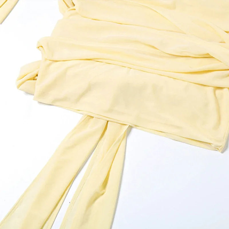 Elegant Yellow Lapel Buttons Pleated Mini Dresses