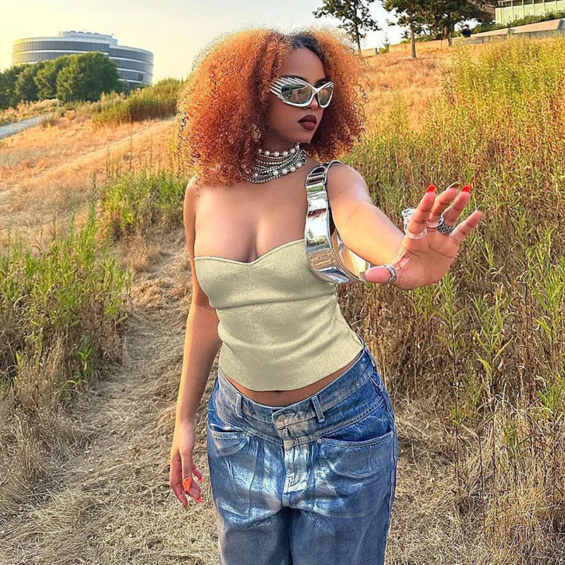 Sexy Strapless Gold Bustier Top