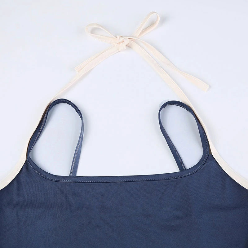 Halter Clash Color Two Piece Square Neck Top