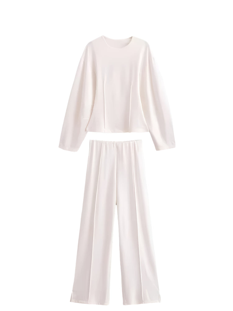 Women's Slimming 2-Piece Set Double-Sided Top Elegant Stretch Long Pants Female Suit