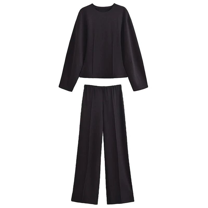 Women's Slimming 2-Piece Set Double-Sided Top Elegant Stretch Long Pants Female Suit