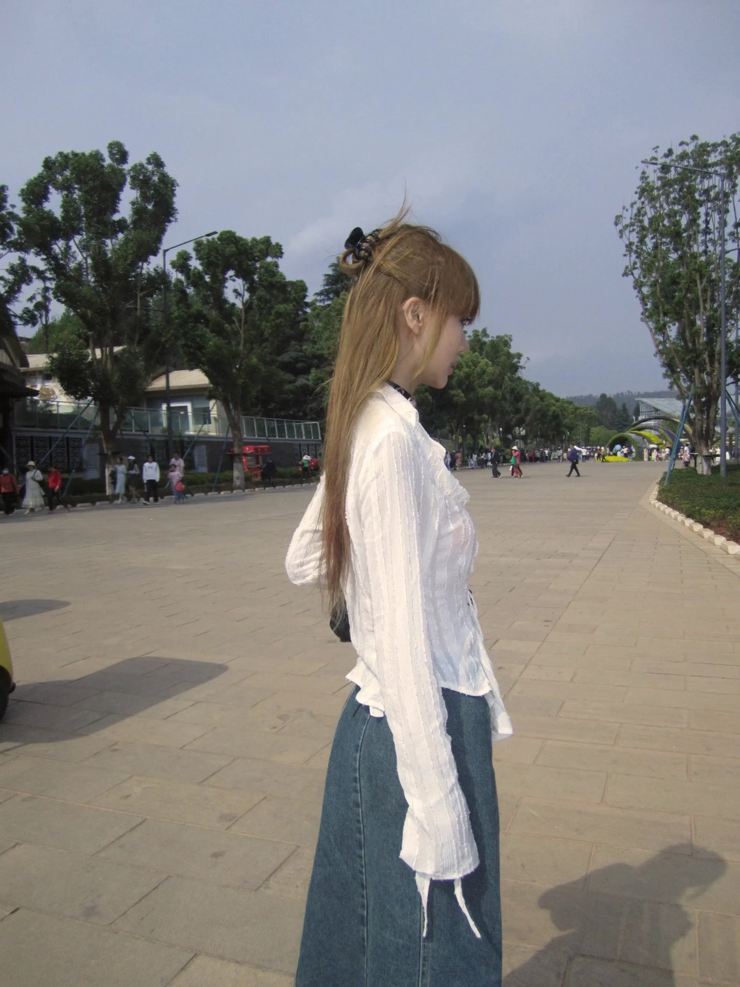 Peated Lace Up V-Neck Top