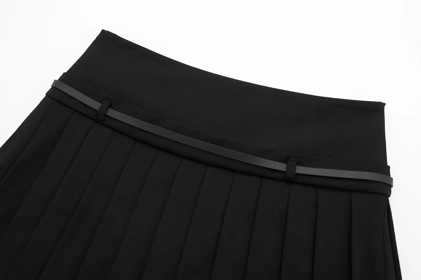 Box Pleated Mini Skirt With Belt