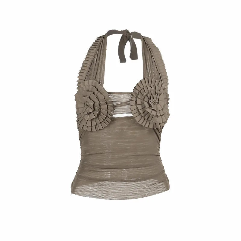 Hollow Out Frill Mesh See Through Top
