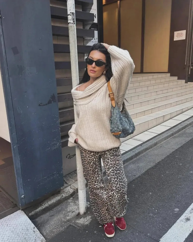 Oversized Off Shoulder Pullover Loose Knit Sweater