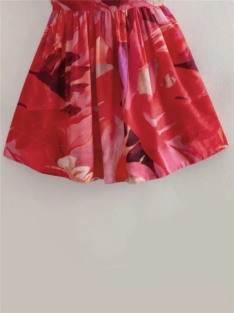 Pleated Slip Mini Dress Woman Print Summer Beach Dress