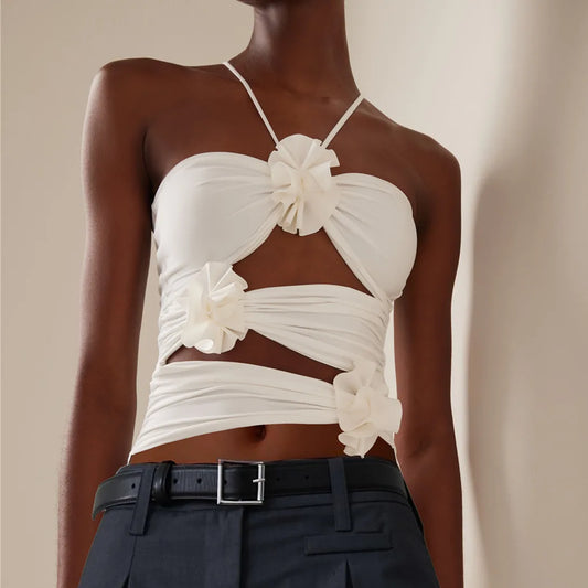Floral Strap Bodycon Cut Out Halter Camisole