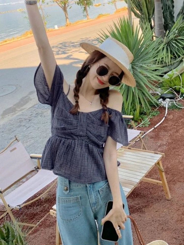 Plaid Square Collar Blouse with Bow