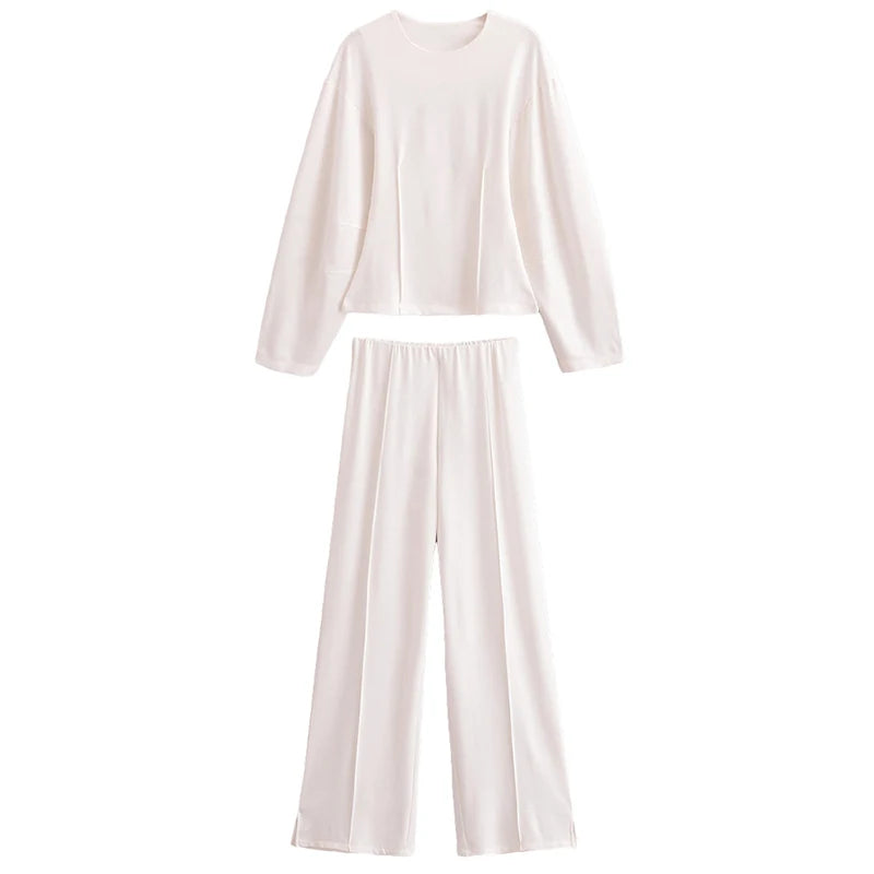 Women's Slimming 2-Piece Set Double-Sided Top Elegant Stretch Long Pants Female Suit