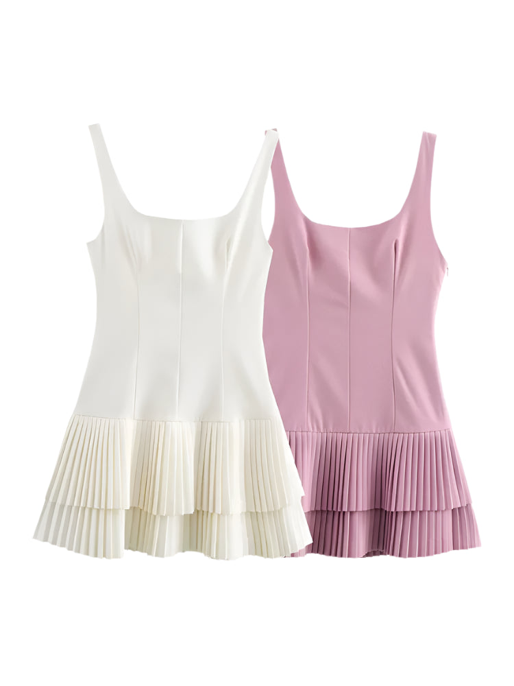 Summer Pleated Dress Chic High Slim Short Dress