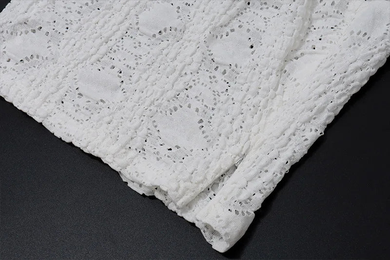 White Casual 2 Piece-Set Long Skirt + Hollow Out Patchwork Sexy Cropped Tank Top