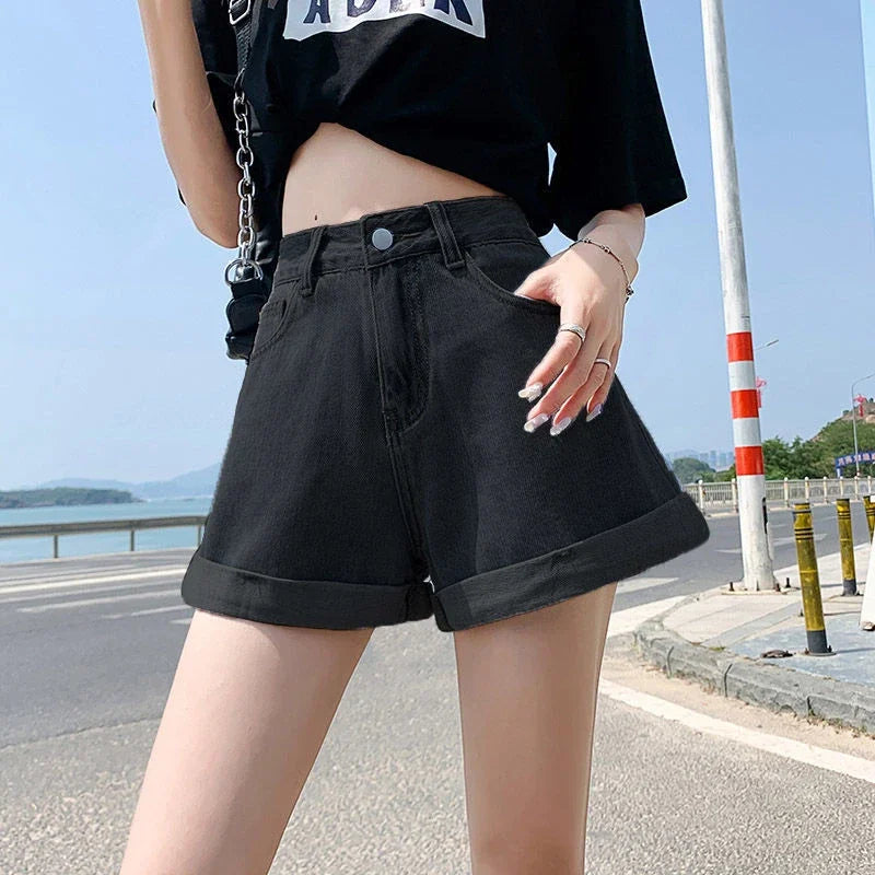 Summer Women's Denim Shorts High Waist Blue Cotton Wide-leg Short Pants Girl's Student Mini Korean Fashion Womens Jean Shorts