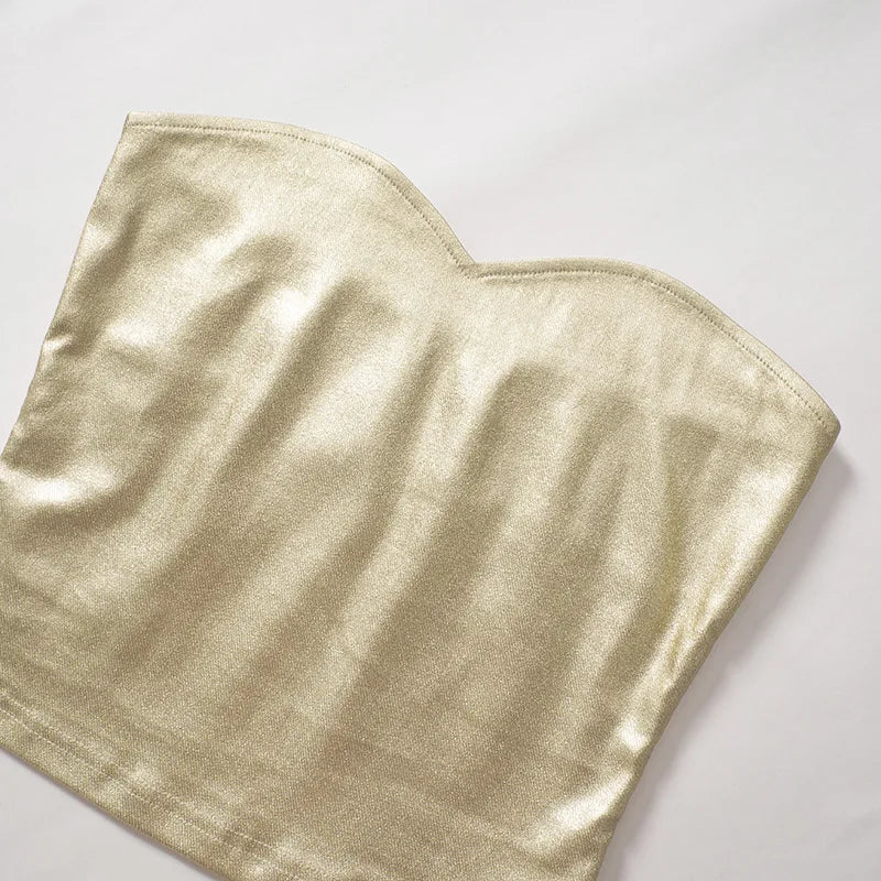 Sexy Strapless Gold Bustier Top