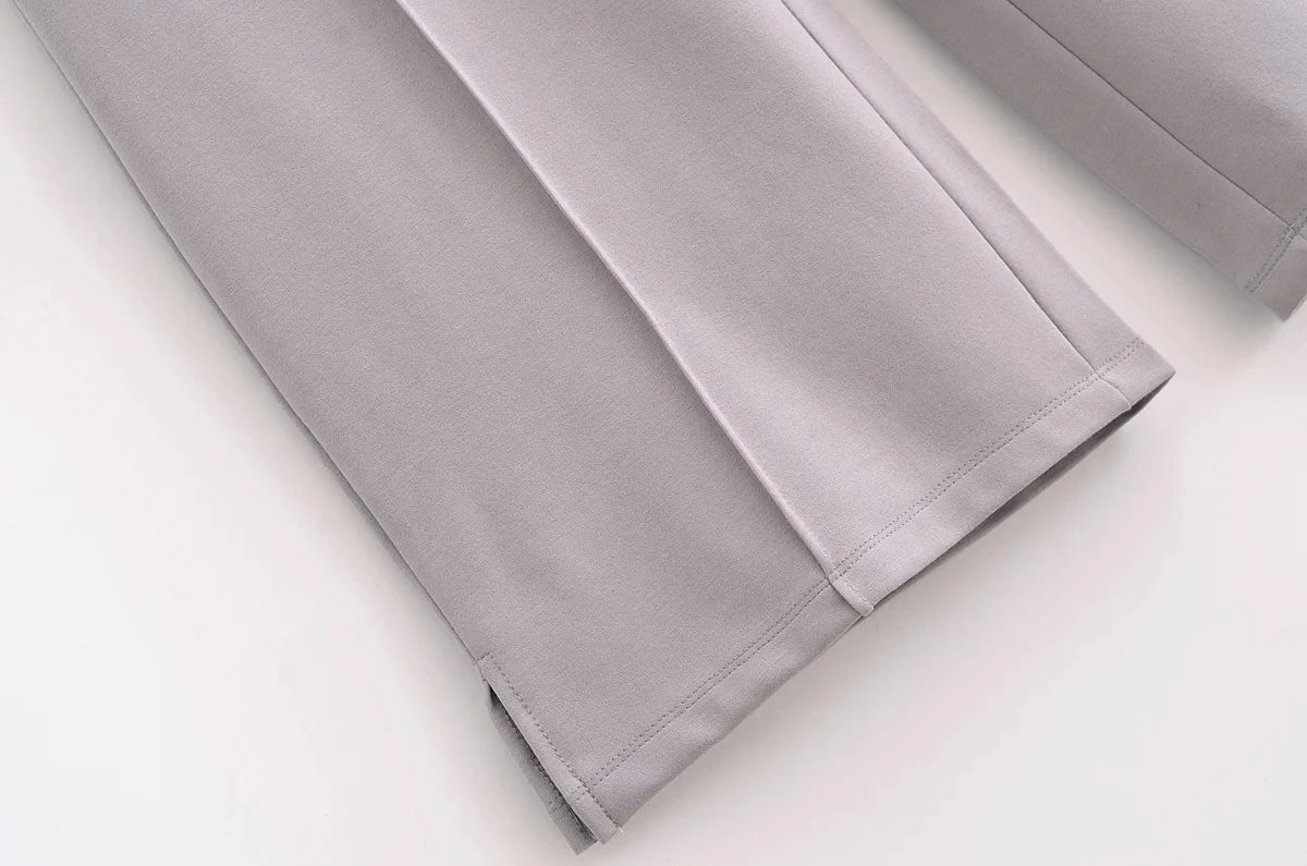 Women's Slimming 2-Piece Set Double-Sided Top Elegant Stretch Long Pants Female Suit