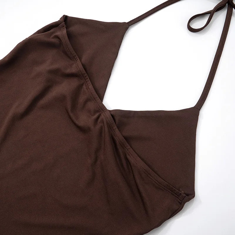 Summer Brown Halter Neck Tie Camisoles
