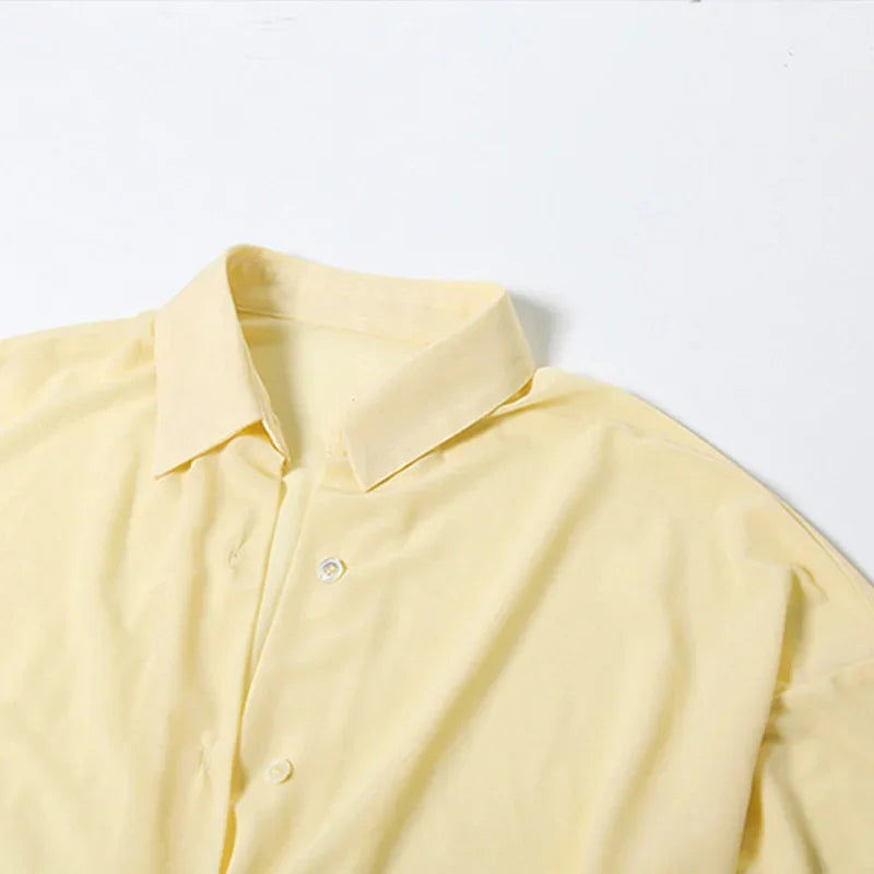 Elegant Yellow Lapel Buttons Pleated Mini Dresses
