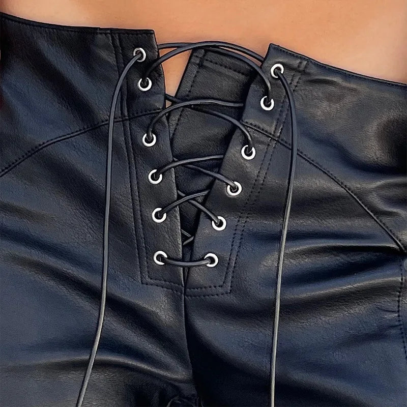PU Faux Leather High Rise Skinny Straight Pants