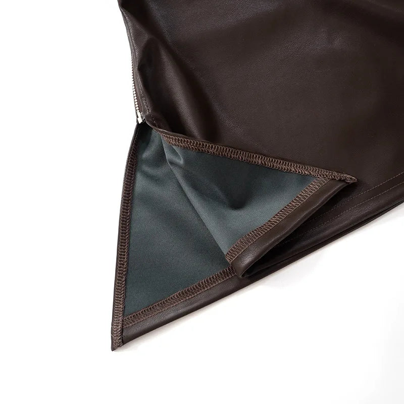 Vintage One Shoulder Slant Collar Side Zipper Leather Top