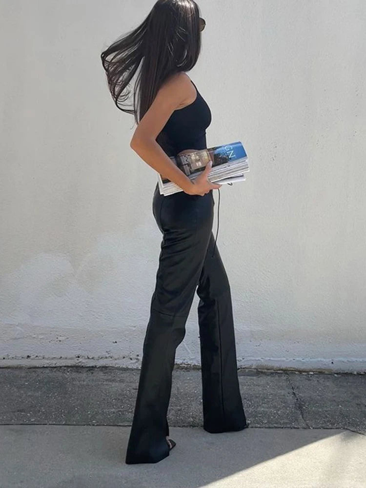 PU Faux Leather High Rise Skinny Straight Pants
