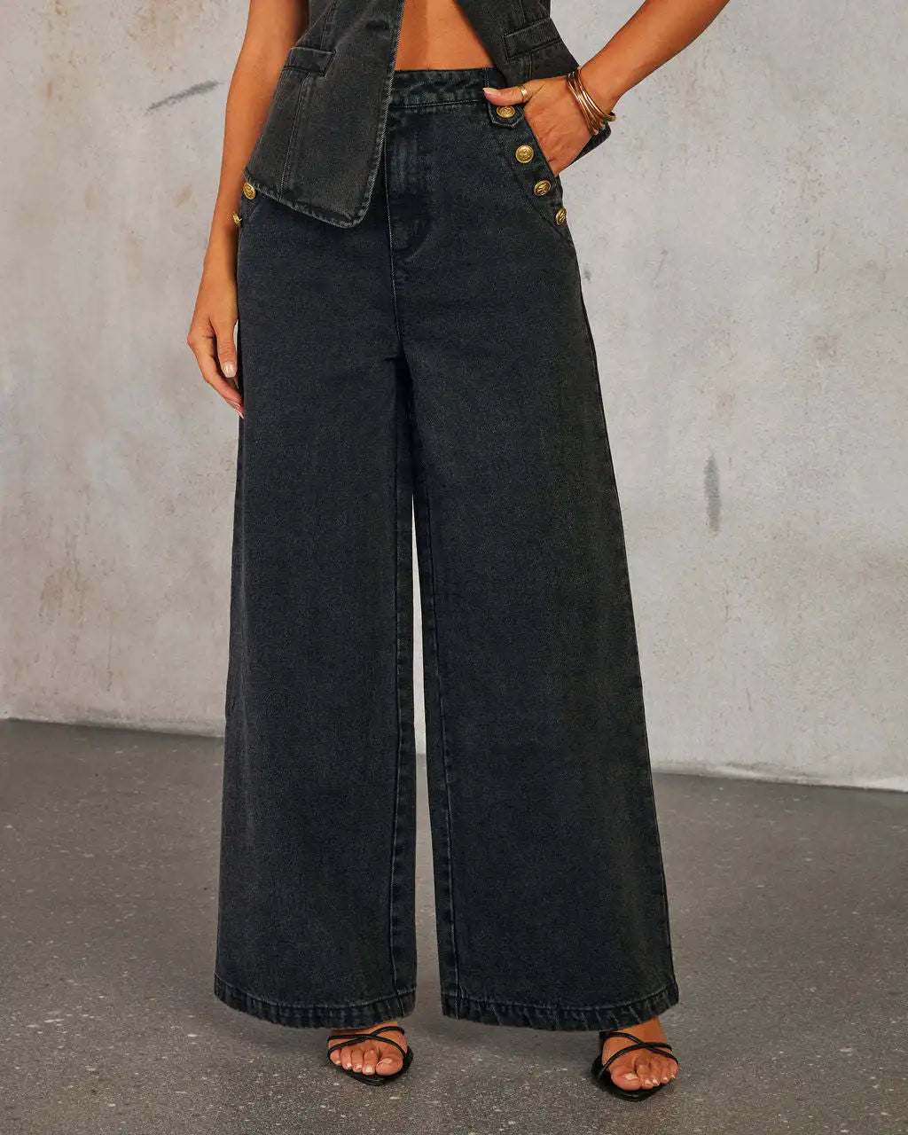 2-Piece Solid Color Sleeveless Vest Wide Leg Pants Suit