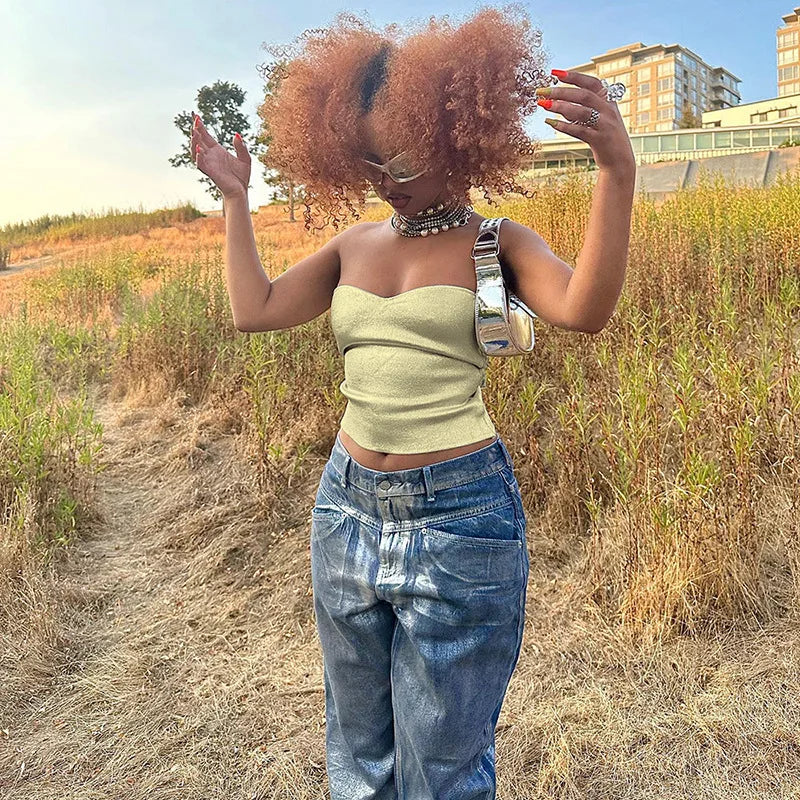 Sexy Strapless Gold Bustier Top