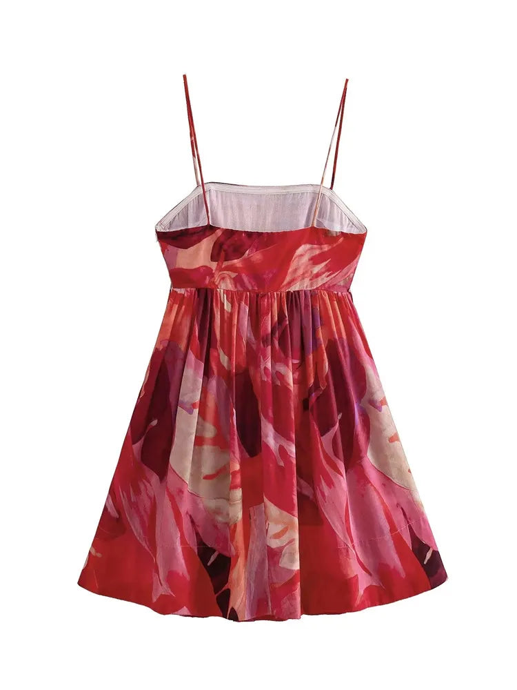Pleated Slip Mini Dress Woman Print Summer Beach Dress