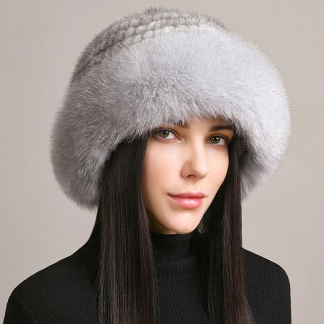 Luxury Natural Knitted Mink & Fox Fur Hat