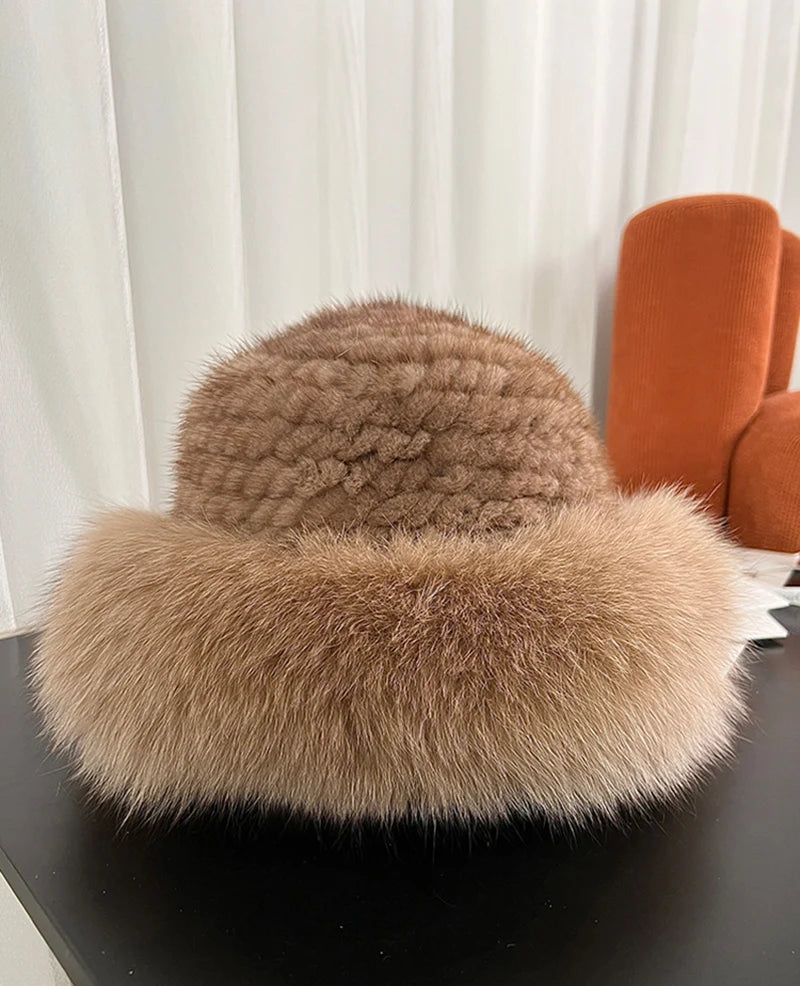 Luxury Natural Knitted Mink & Fox Fur Hat