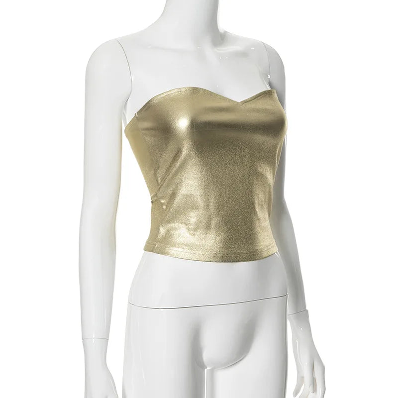 Sexy Strapless Gold Bustier Top