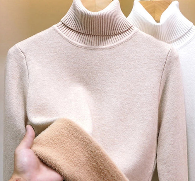 Thick Velvet Lined Warm Sueter Knitted Pullover Turtleneck