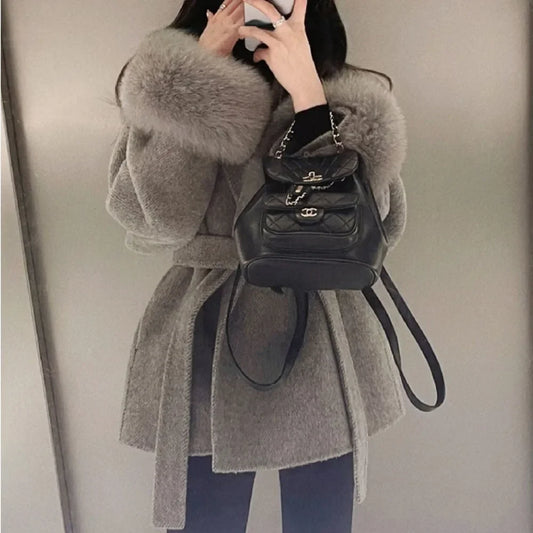 High End Double-sided Wool Fur Coat With Removable Cuffs