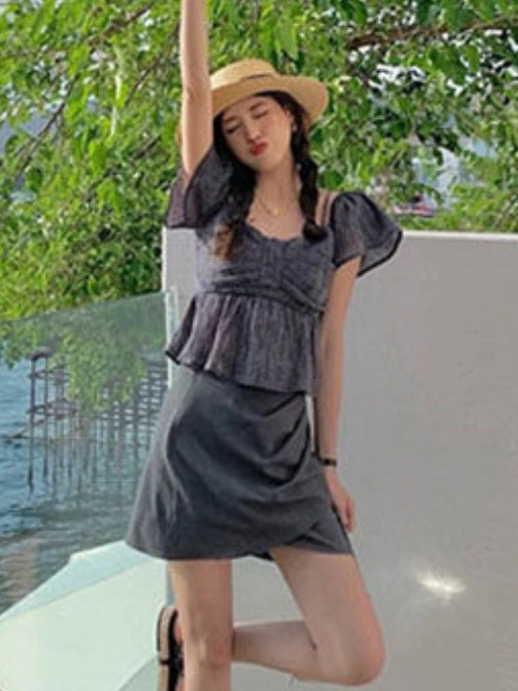 Plaid Square Collar Blouse with Bow