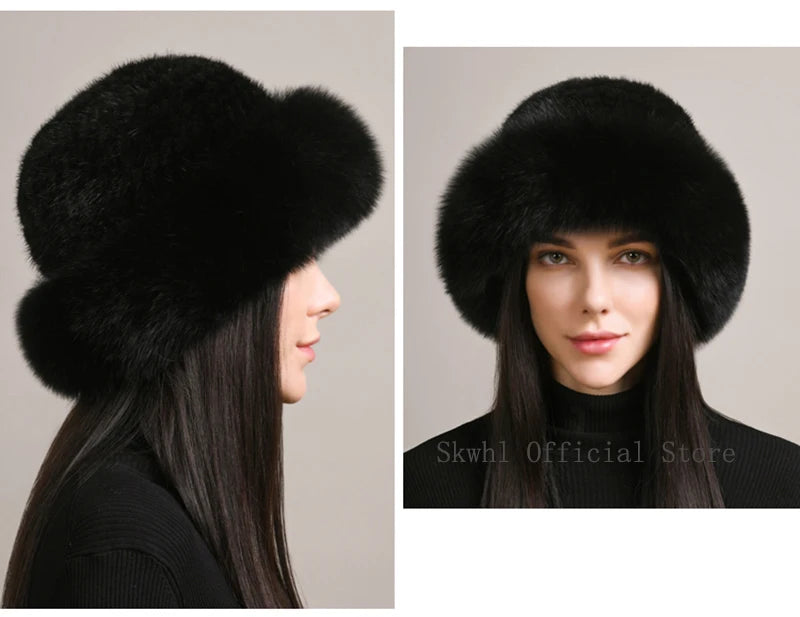 Luxury Natural Knitted Mink & Fox Fur Hat