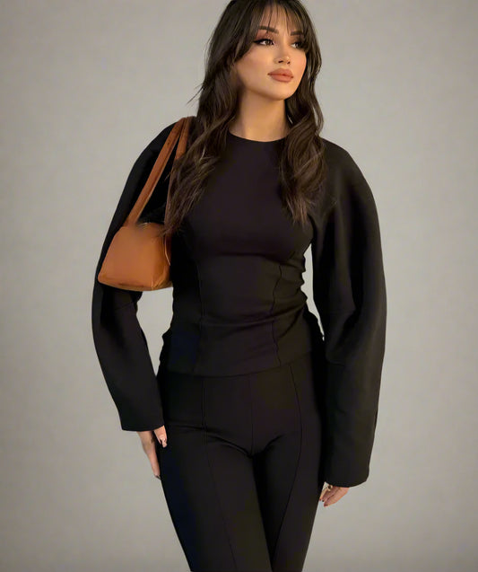 Women's Slimming 2-Piece Set Double-Sided Top Elegant Stretch Long Pants Female Suit