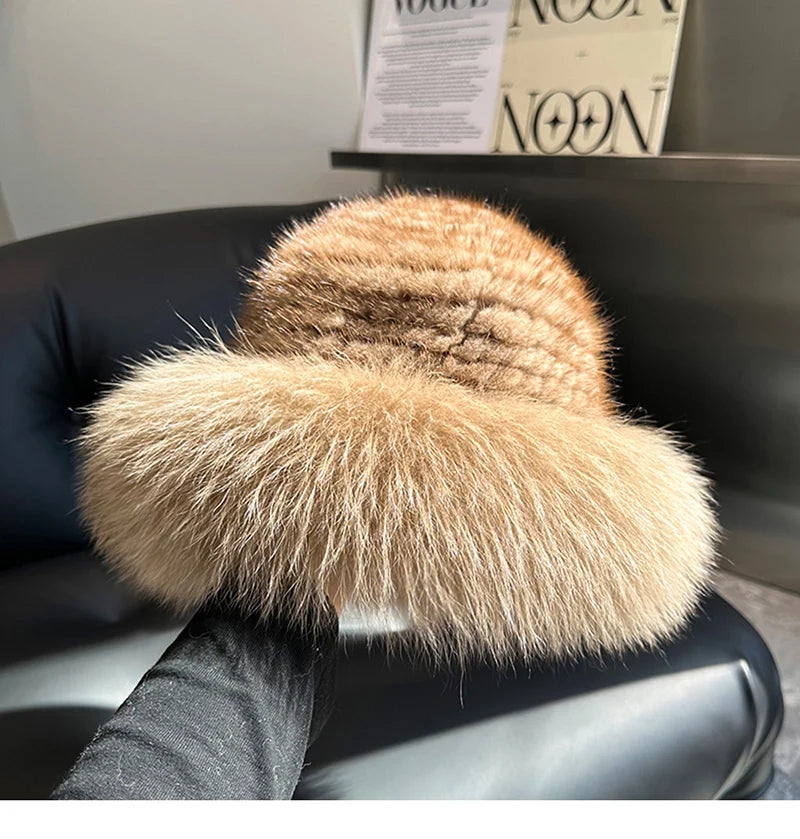 Luxury Natural Knitted Mink & Fox Fur Hat