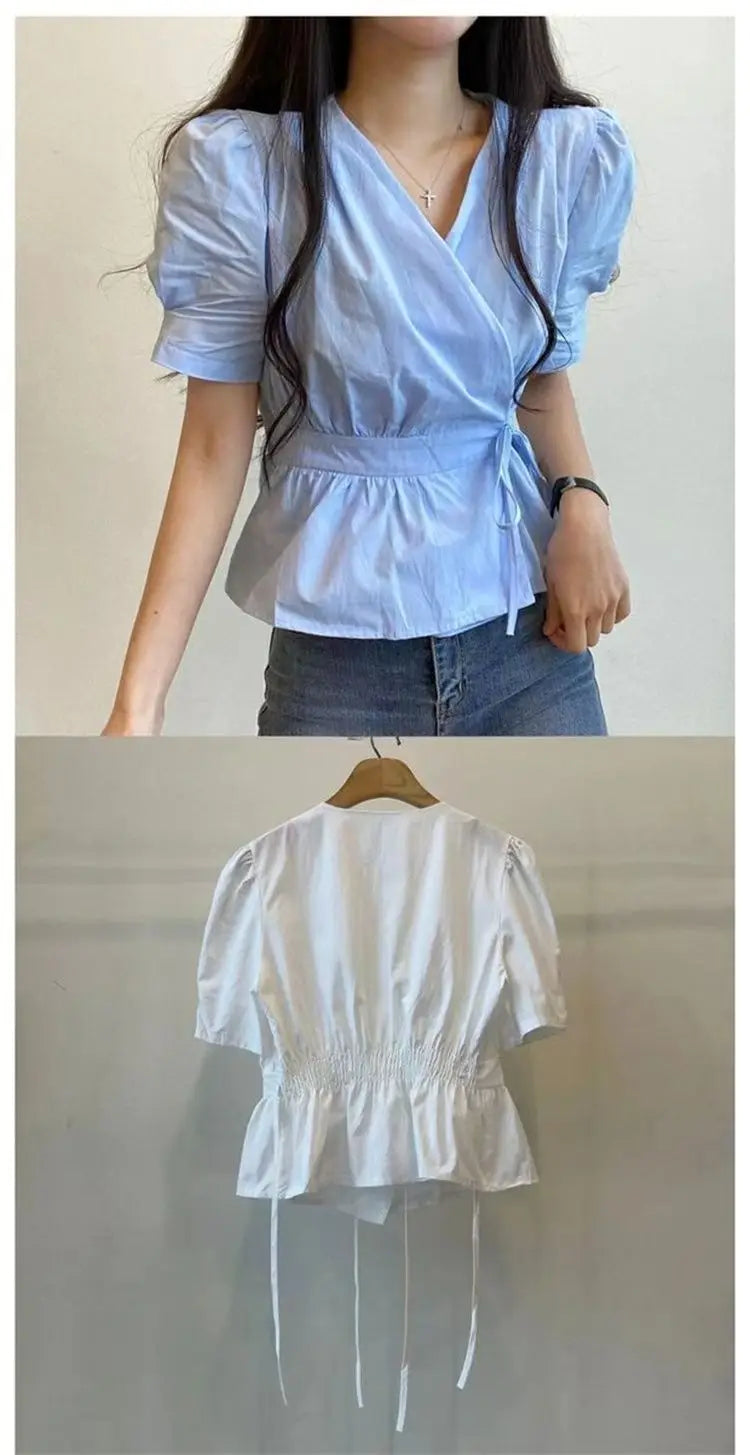 Chic Solid All-Match Lace -Up Blouse