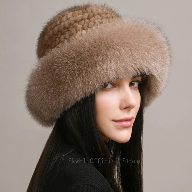 Luxury Natural Knitted Mink & Fox Fur Hat