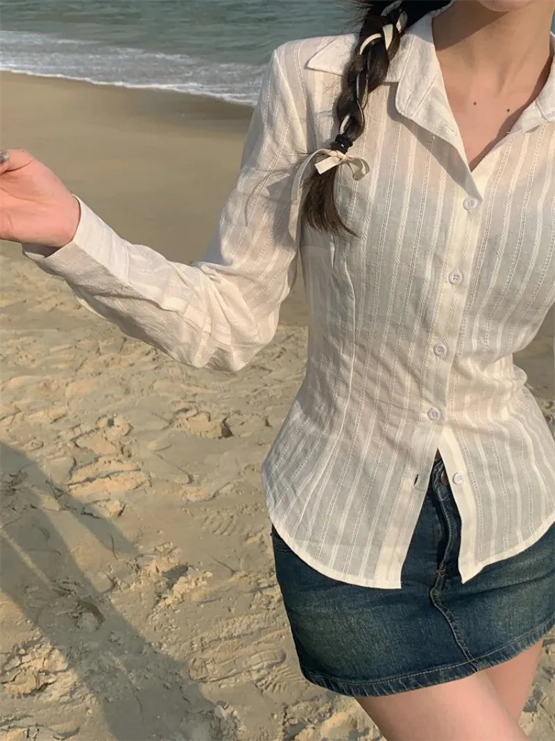 Striped Polo Collar Blouse