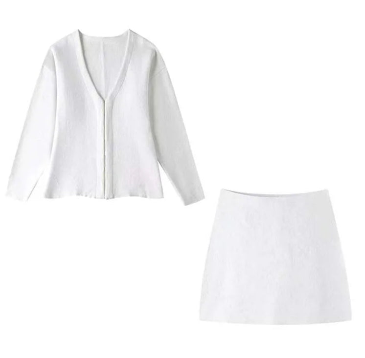 2 Pieces Knit Mini Skirt Top Set