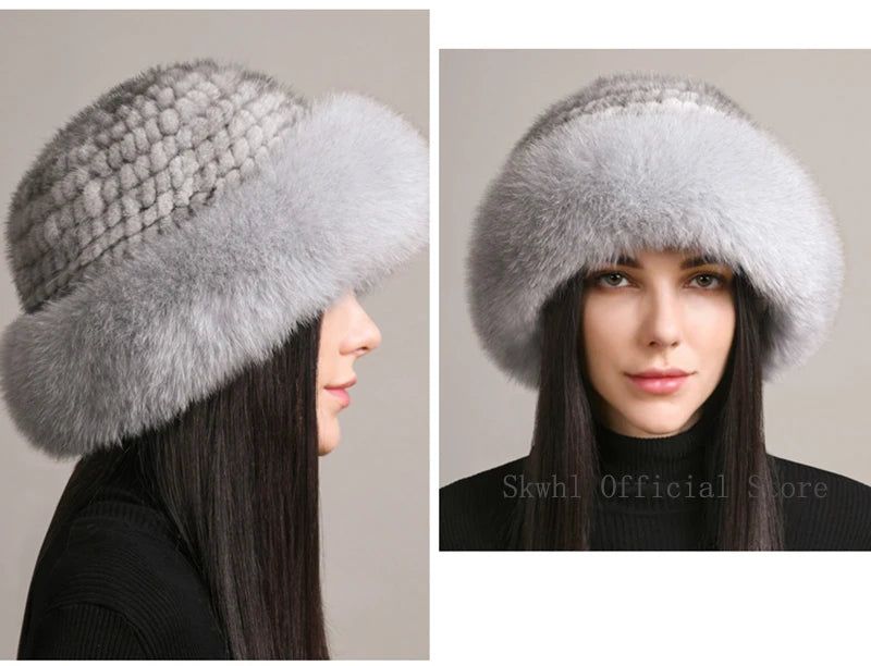 Luxury Natural Knitted Mink & Fox Fur Hat