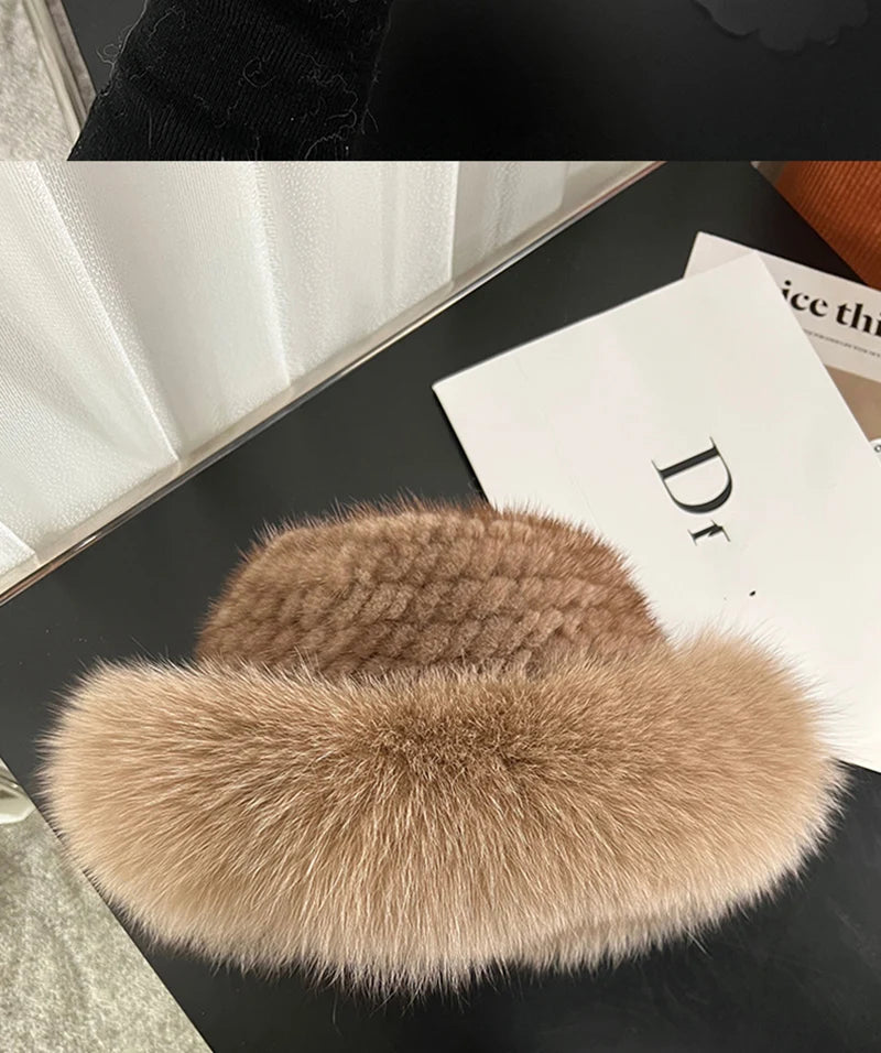 Luxury Natural Knitted Mink & Fox Fur Hat