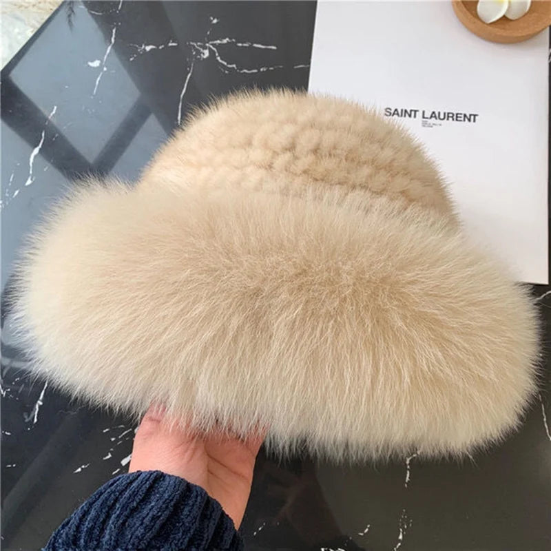 Luxury Natural Knitted Mink & Fox Fur Hat