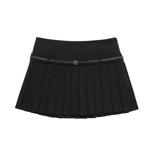 Box Pleated Mini Skirt With Belt