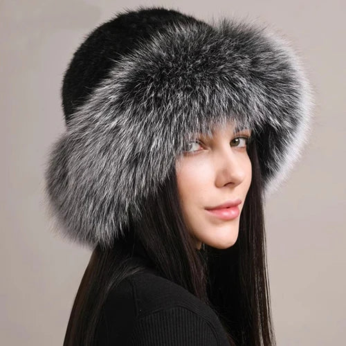 Luxury Natural Knitted Mink & Fox Fur Hat