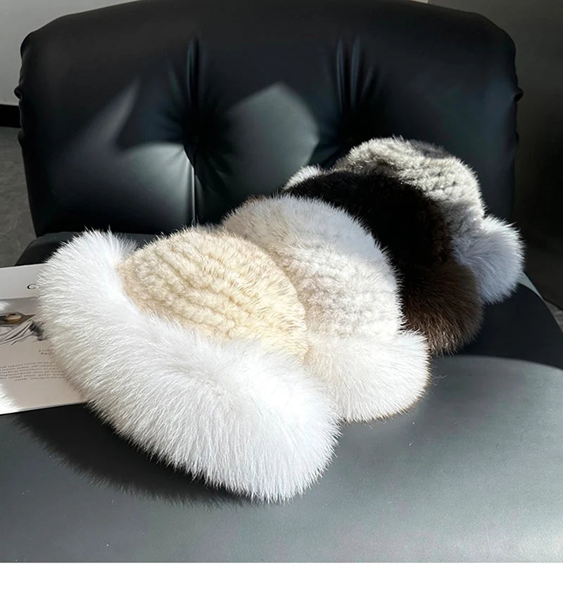 Luxury Natural Knitted Mink & Fox Fur Hat