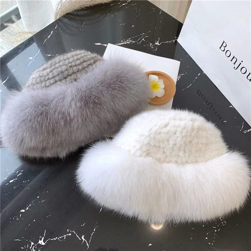 Luxury Natural Knitted Mink & Fox Fur Hat