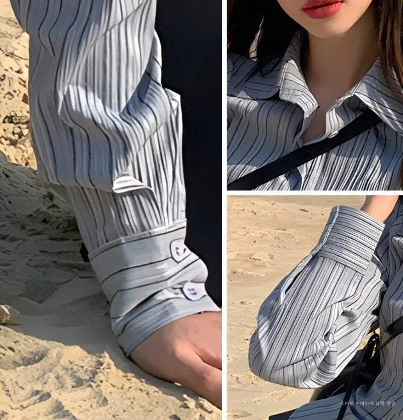 Striped Polo Collar Blouse